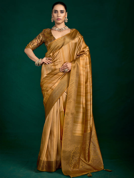 Golden Zari Woven Tussar Silk Saree