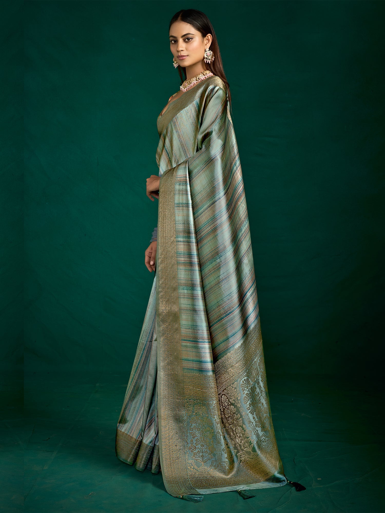 Grey Zari Woven Tussar Silk Saree