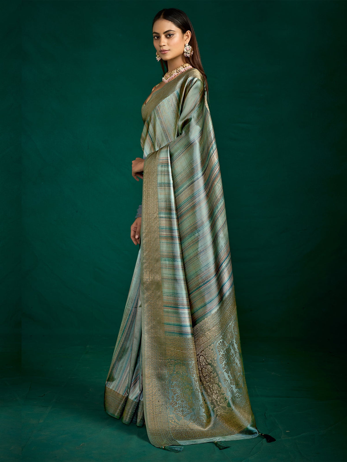 Grey Zari Woven Tussar Silk Saree