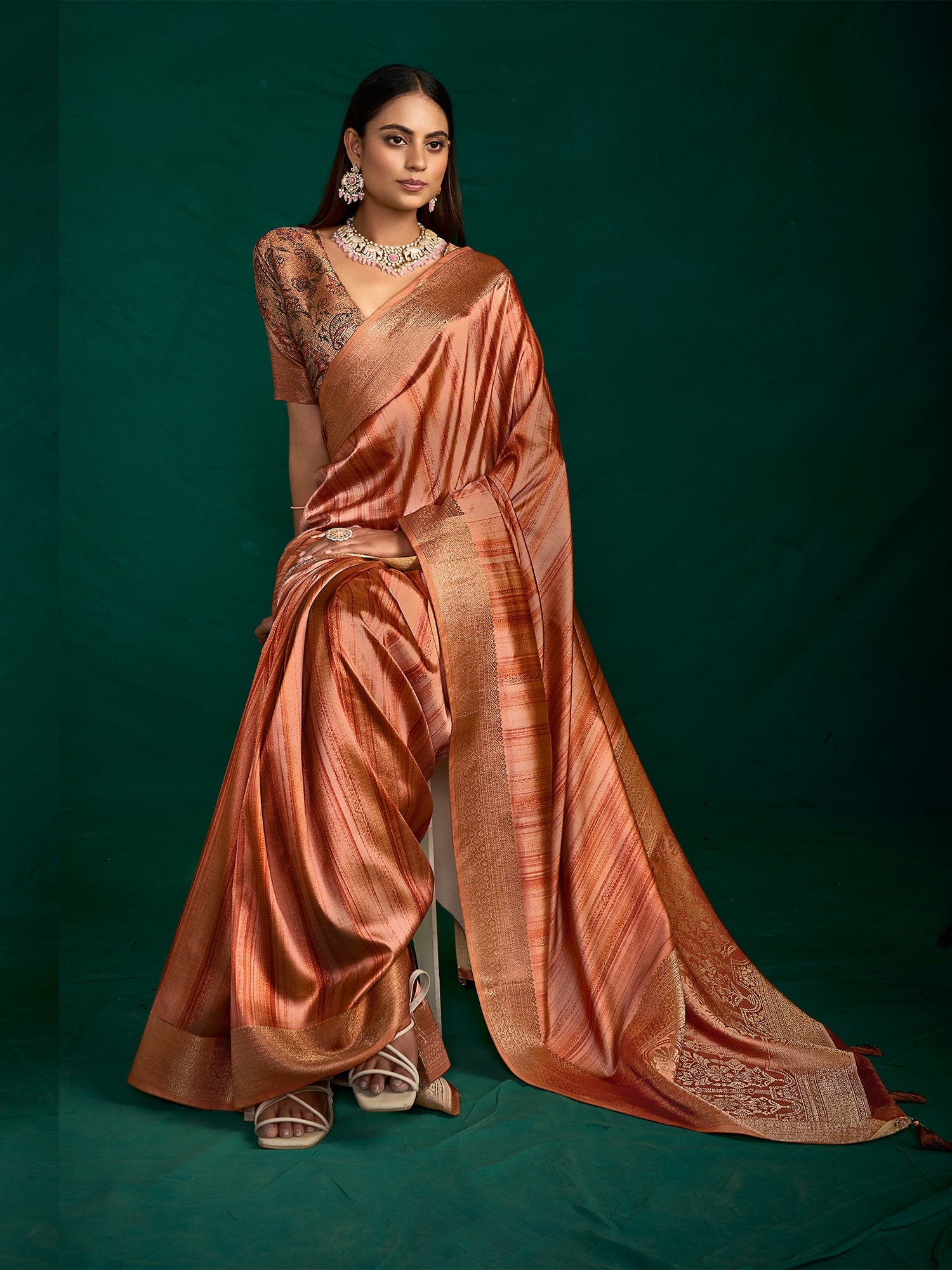 Brown Zari Woven Tussar Silk Saree