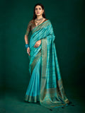 Turquoise Zari Woven Tussar Silk Saree