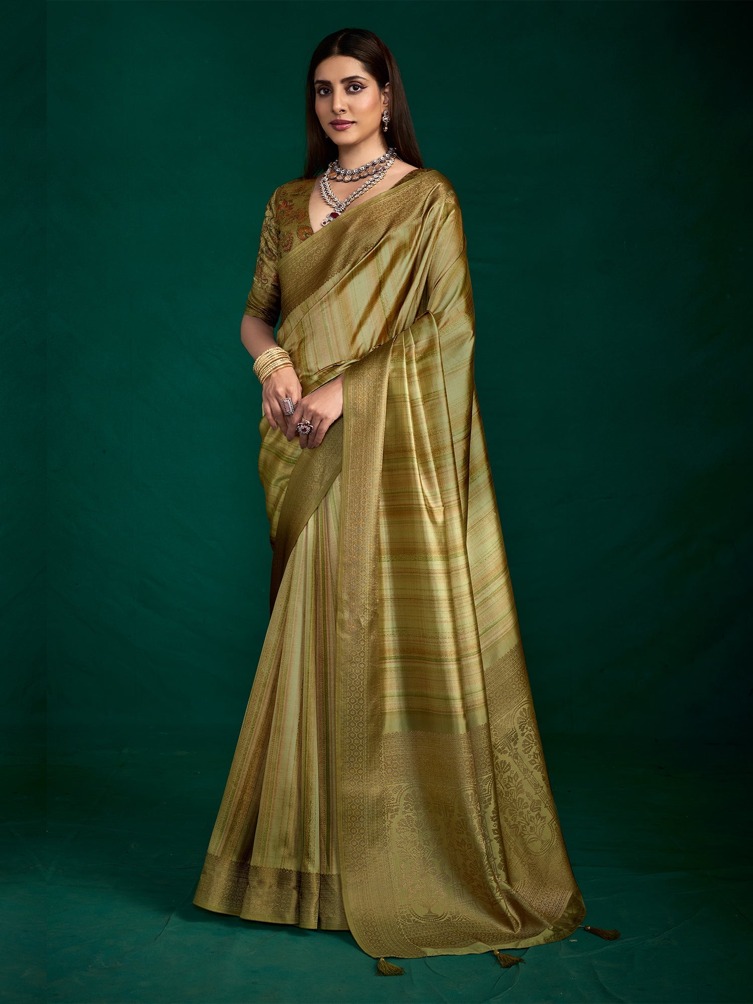 Designer Green Zari Woven Tussar Silk Saree