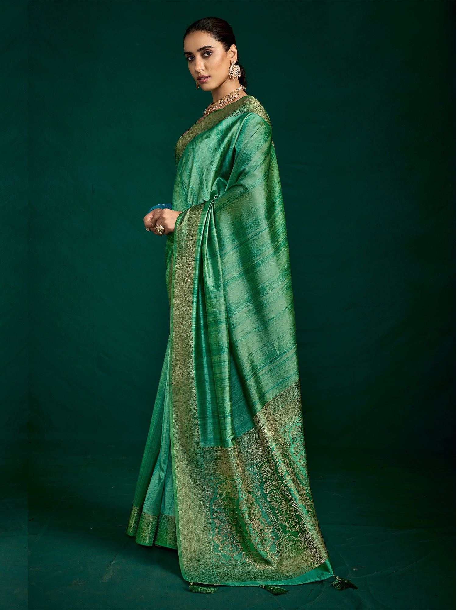 Festive Green Zari Woven Tussar Silk Saree