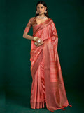 Peach Zari Woven Tussar Silk Saree