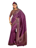 Purple Zari Embroidered Tussar Silk Saree