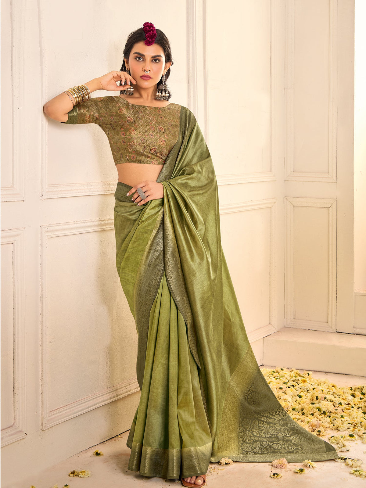 Green Zari Woven Festive Silk Saree