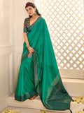 Designer Teal Green Zari Woven Tussar Silk Saree