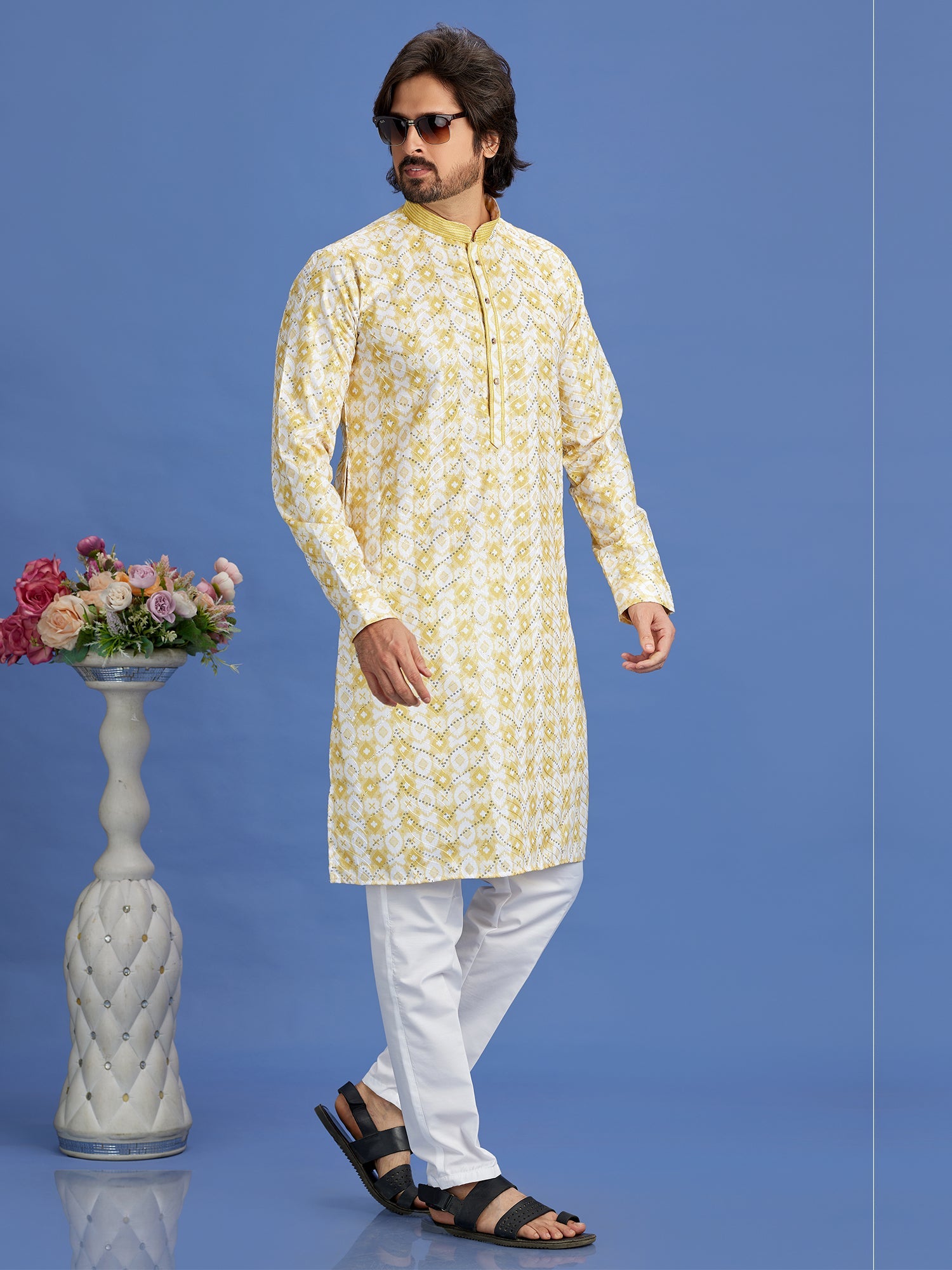 Yellow Cotton Embroidered Kurta Pajama