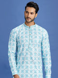 Blue Embroidered Cotton Kurta Pajama Set
