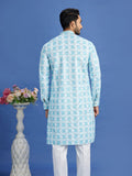 Blue Embroidered Cotton Kurta Pajama Set