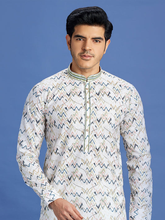 Multicolor Cotton Embroidered Kurta Pajama