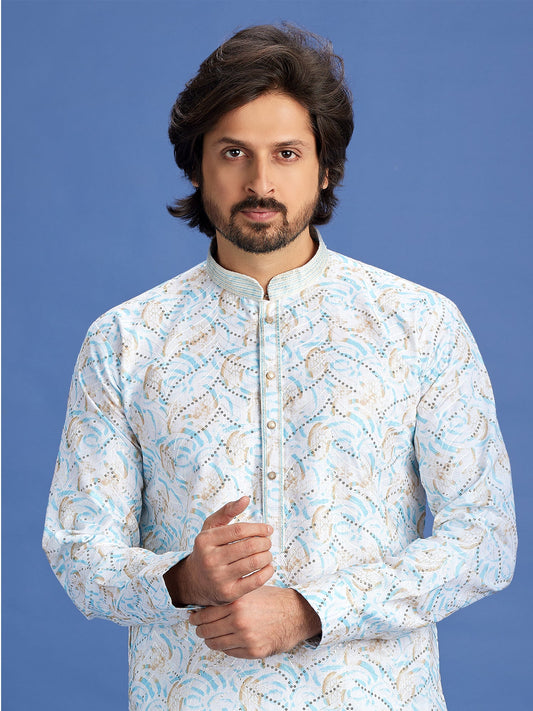 Light Blue Cotton Embroidered Kurta Pajama