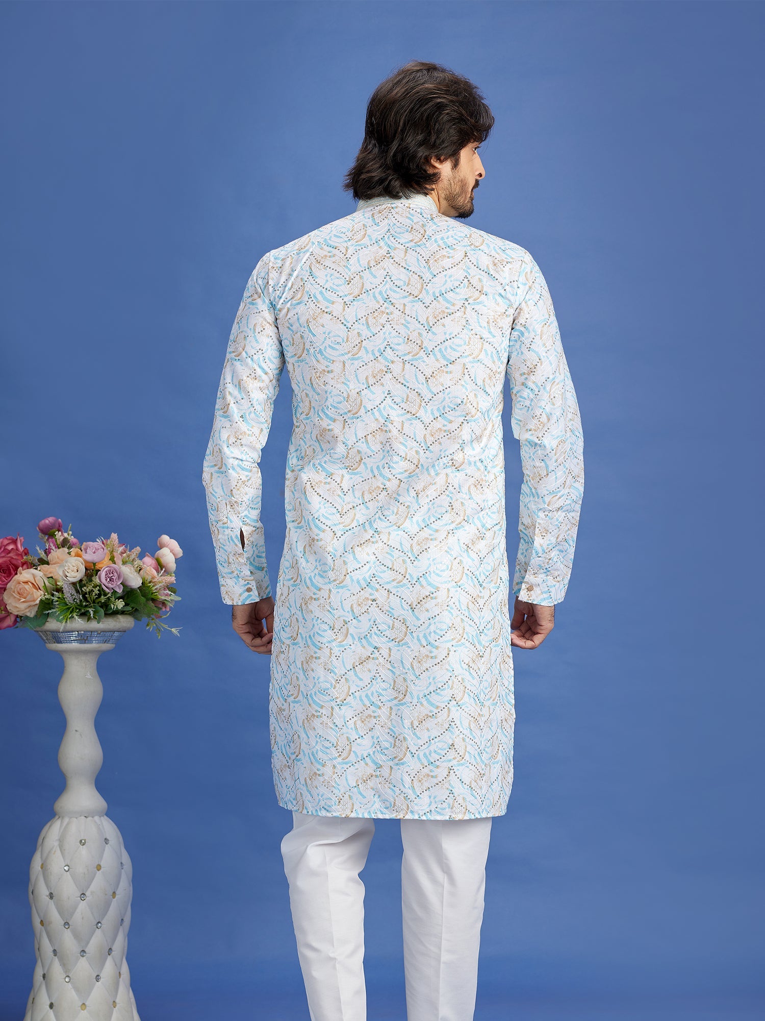 Light Blue Cotton Embroidered Kurta Pajama