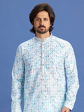 Blue Cotton Embroidered Kurta Pajama Set