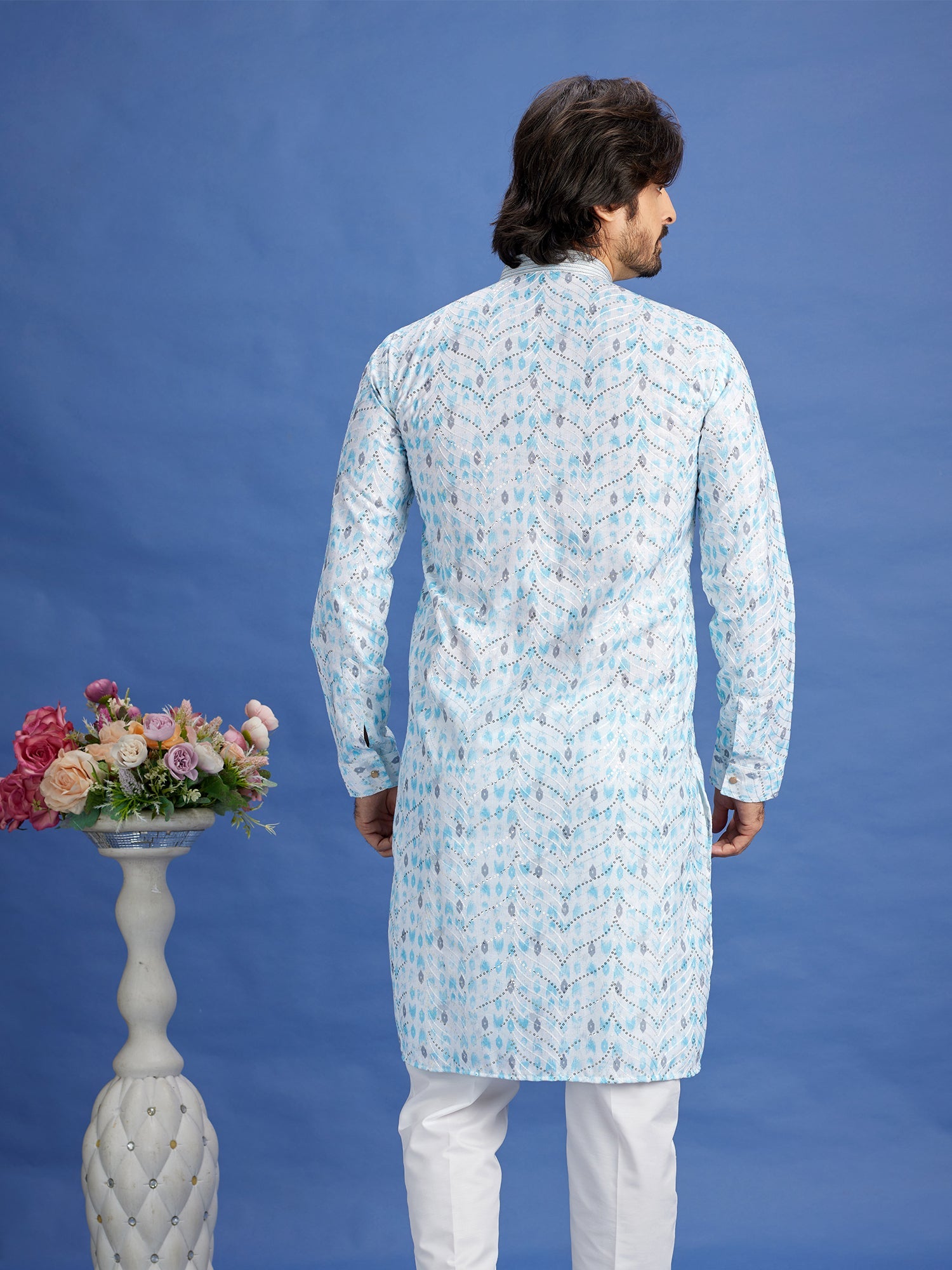 Blue Cotton Embroidered Kurta Pajama Set