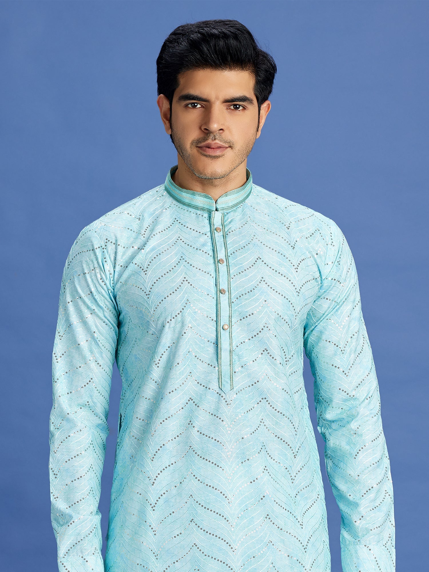 Turquoise Cotton Embroidered Kurta Pajama