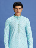 Turquoise Cotton Embroidered Kurta Pajama