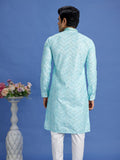 Turquoise Cotton Embroidered Kurta Pajama