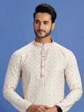 Beige Cotton Embroidered Kurta Pajama