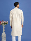 Beige Cotton Embroidered Kurta Pajama