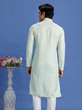 Pista Green Cotton Embroidered Kurta Pajama
