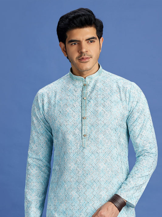 Blue Thread Embroidered Kurta Pajama Set