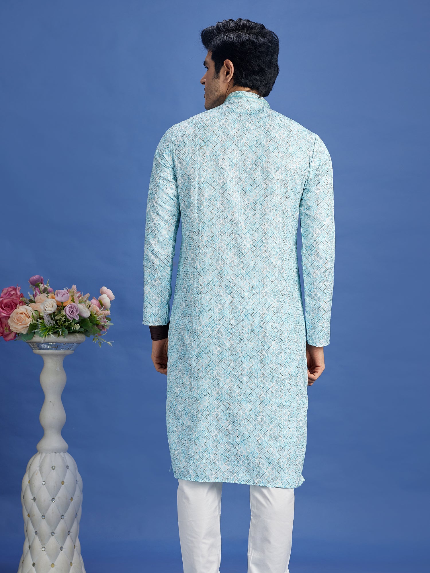 Blue Thread Embroidered Kurta Pajama Set