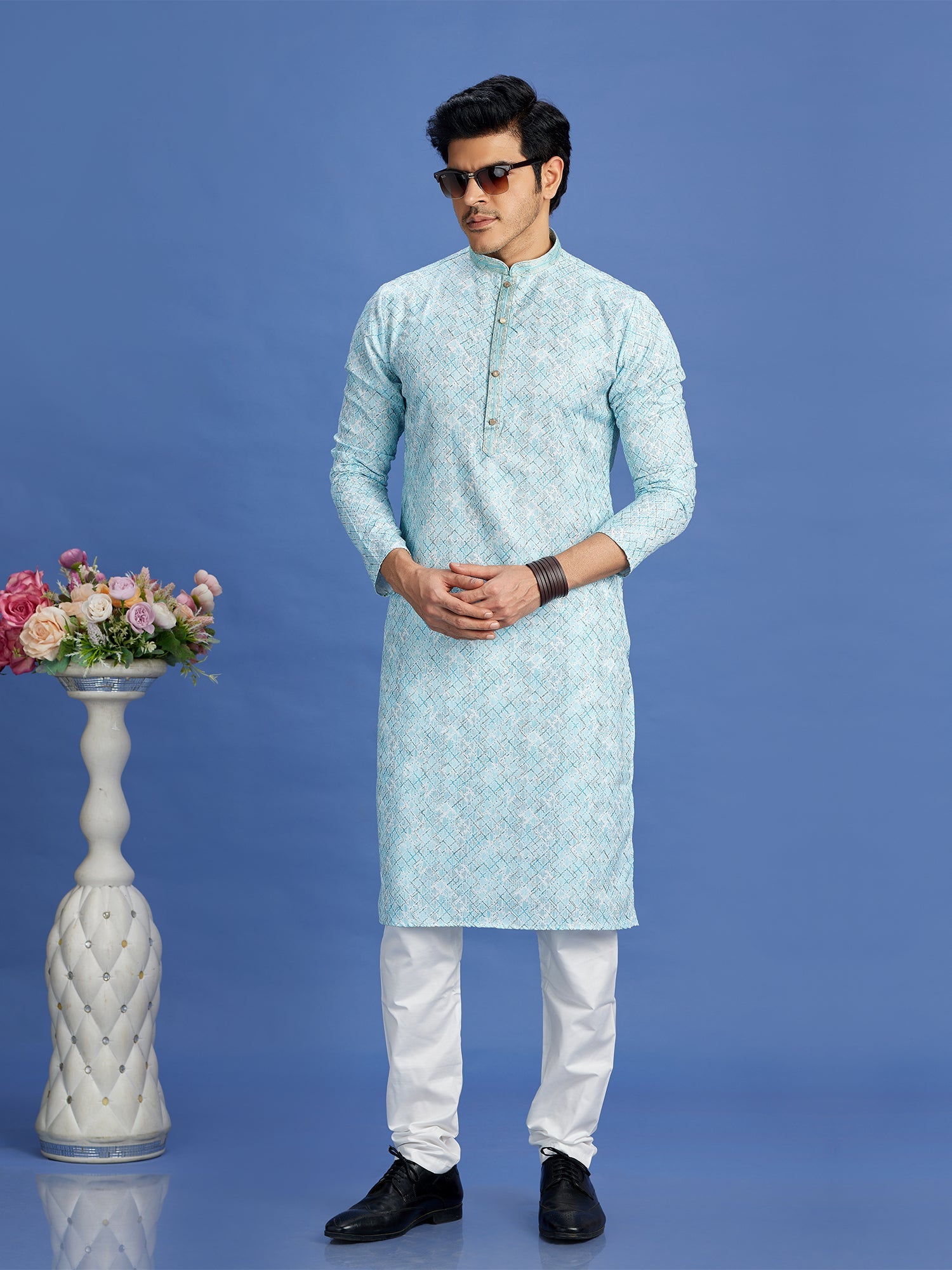 Blue Thread Embroidered Kurta Pajama Set