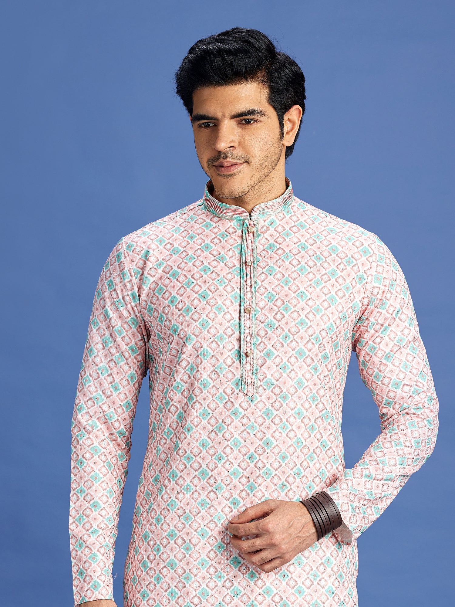 Peach Cotton Embroidered Kurta Pajama