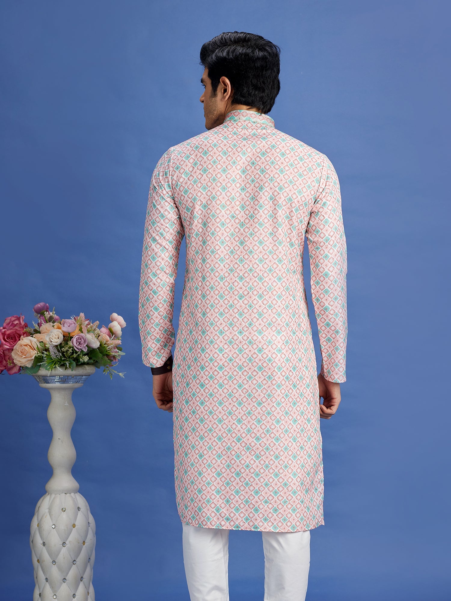 Peach Cotton Embroidered Kurta Pajama