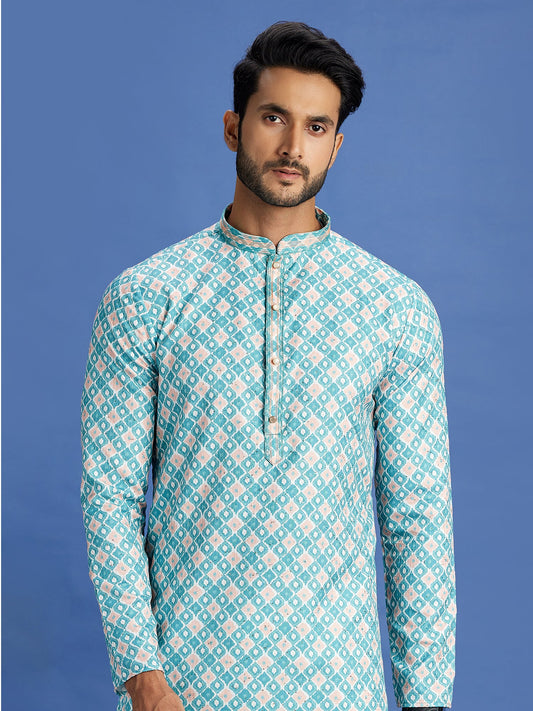 Blue Thread Embroidered Festive Kurta Pajama