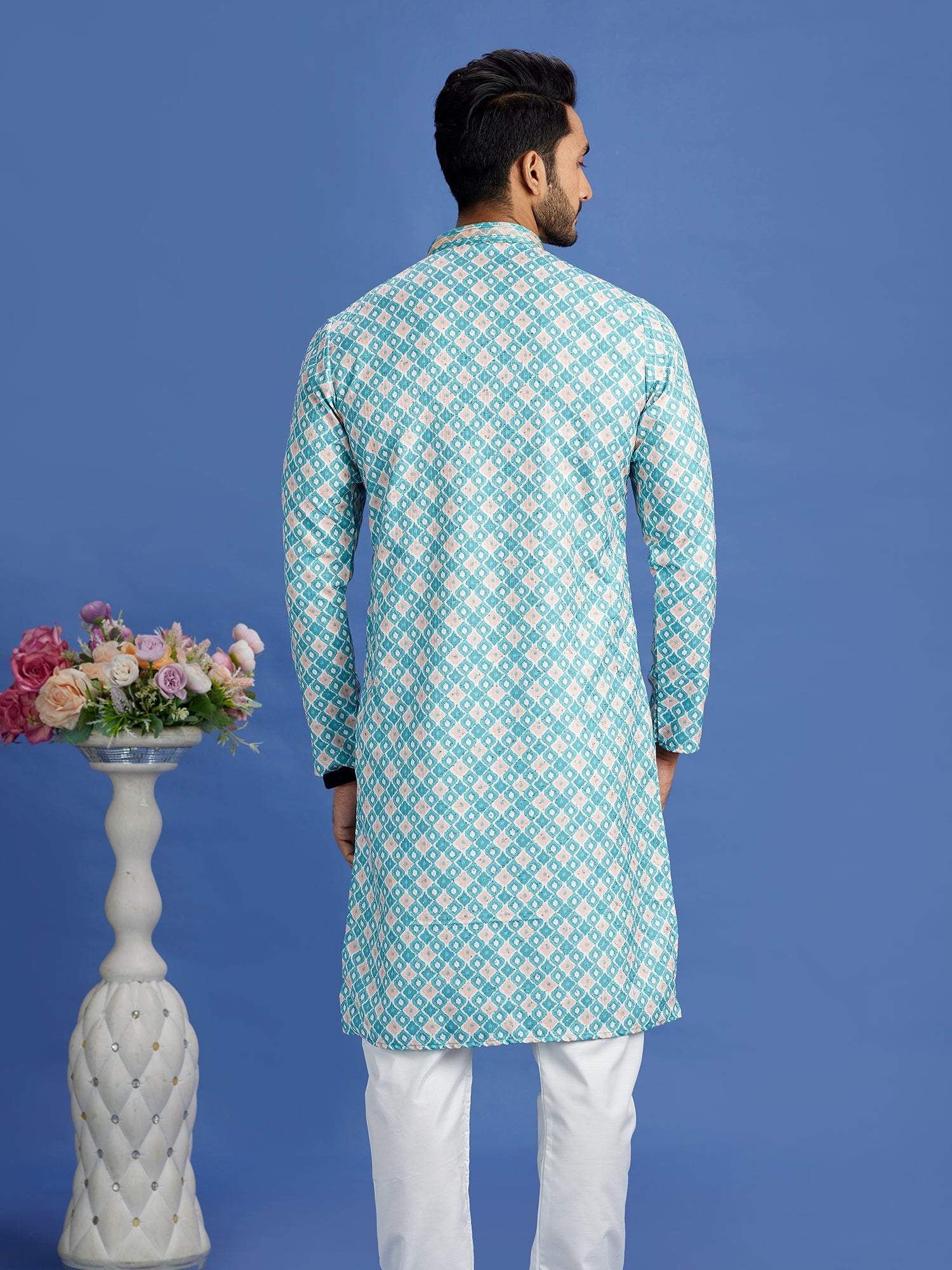 Blue Thread Embroidered Festive Kurta Pajama