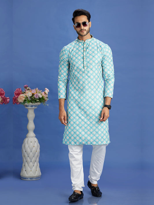 Blue Thread Embroidered Festive Kurta Pajama