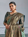 Sea Green Woven Embroidered Kanjivaram Silk Saree