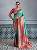 Sea Blue Woven Embroidered Kanjivaram Silk Saree