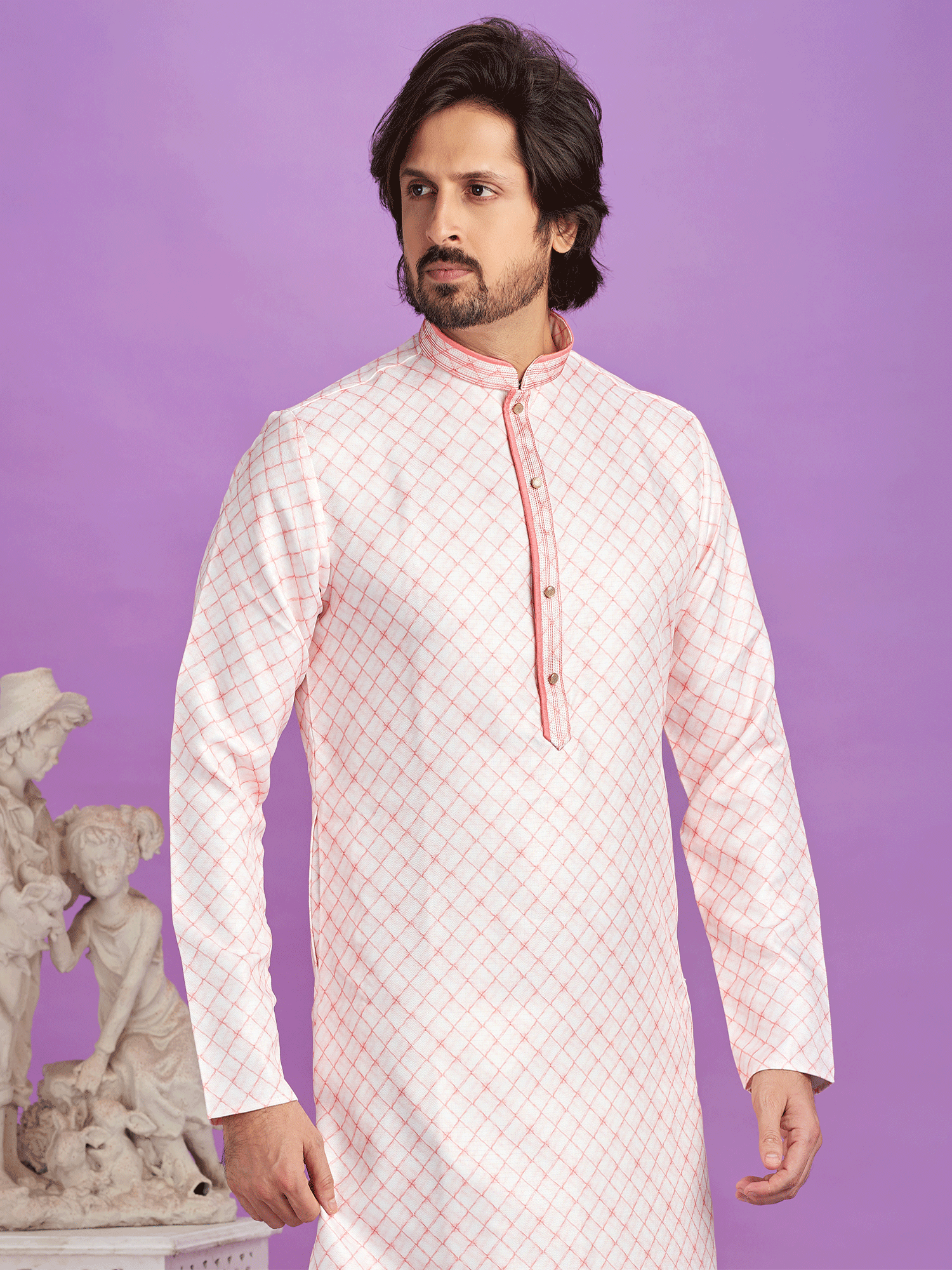Pink Printed Festive Kurta Pyjama Set