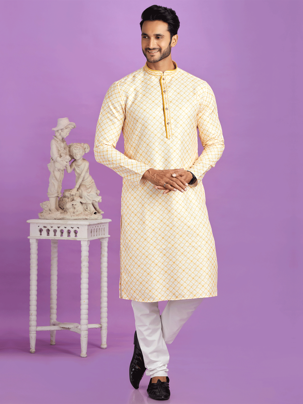 Yellow Festive Wear Cotoon Kurta Set