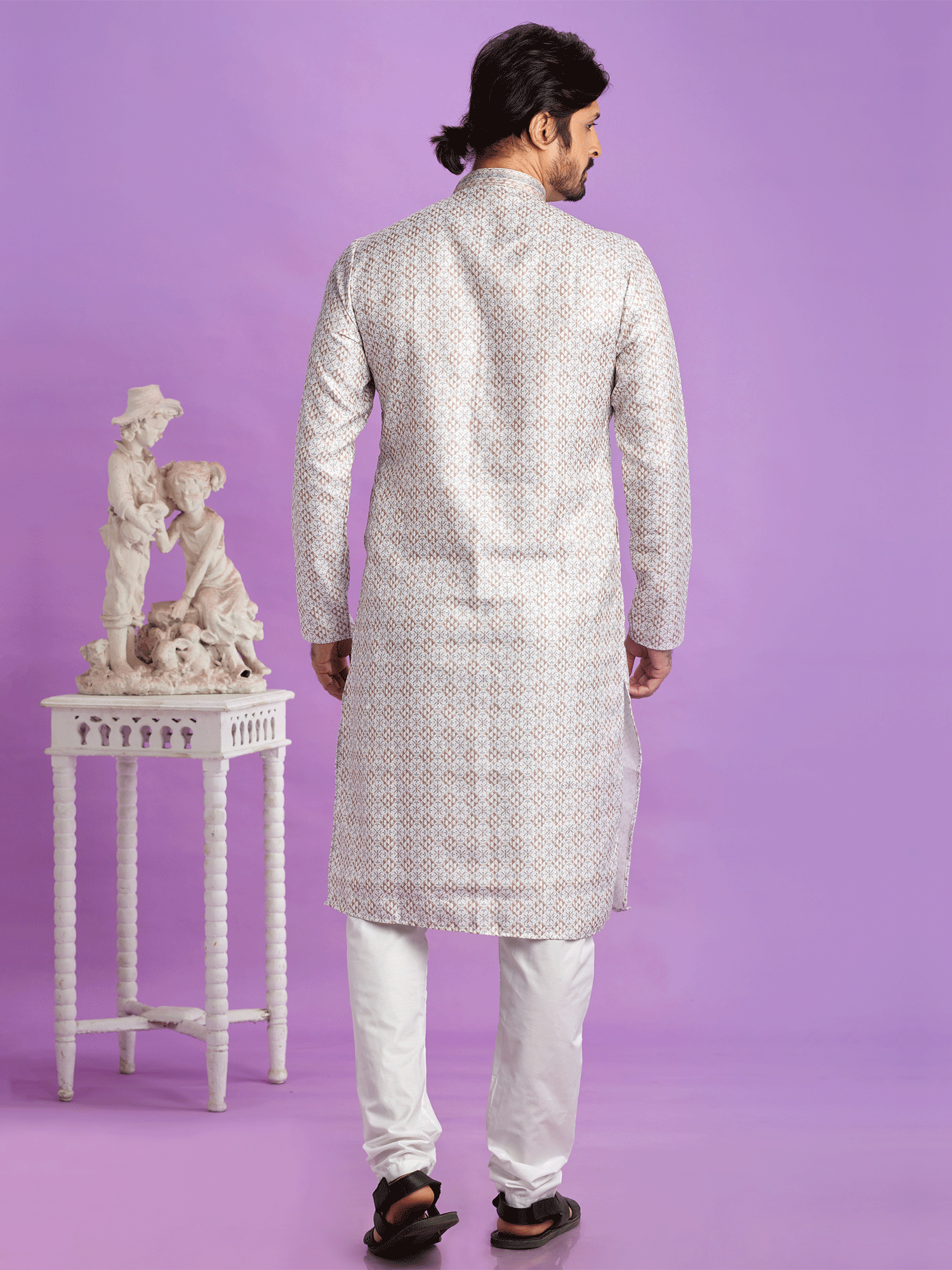 Brown Cotton Kurta Pyjama For Mens