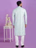 Turquoise Festive Kurta Pyjama In Digital Print