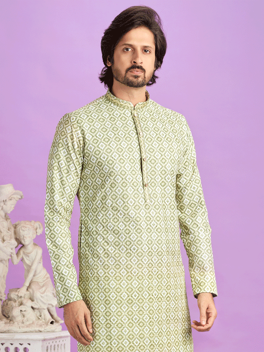 Green Digital Printed Kurta Set In Cotton