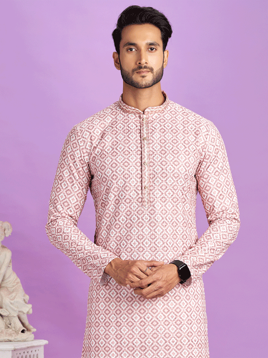 Pink Readymade Men's Kurta Pyjama Set