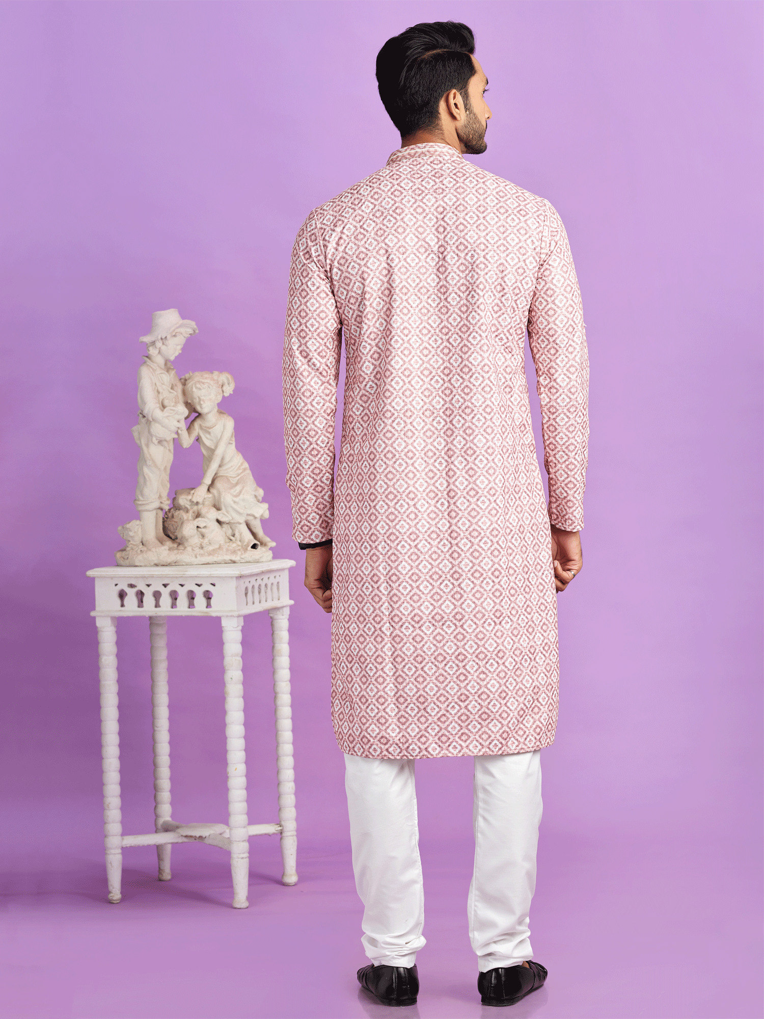 Pink Readymade Men's Kurta Pyjama Set