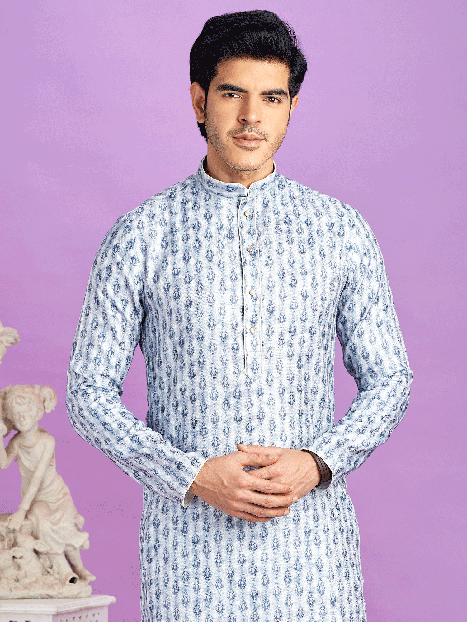 Blue Men's Readymade Kurta Pyjama Set