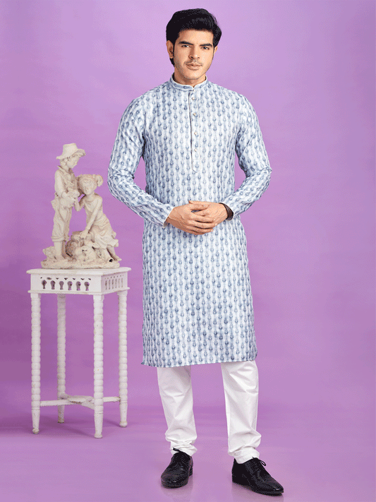 Blue Men's Readymade Kurta Pyjama Set