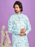 Blue Floral Printed Cotton Kurta Pyjama