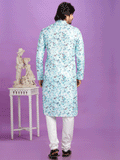 Blue Floral Printed Cotton Kurta Pyjama