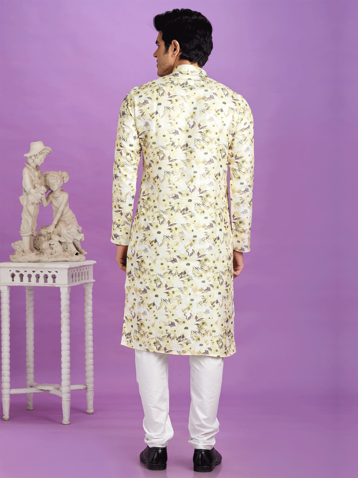 Green Cotton Men's Kurta Set In Print