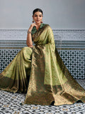 Green Woven Embroidered Kanjivaram Silk Saree