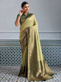 Green Woven Embroidered Kanjivaram Silk Saree
