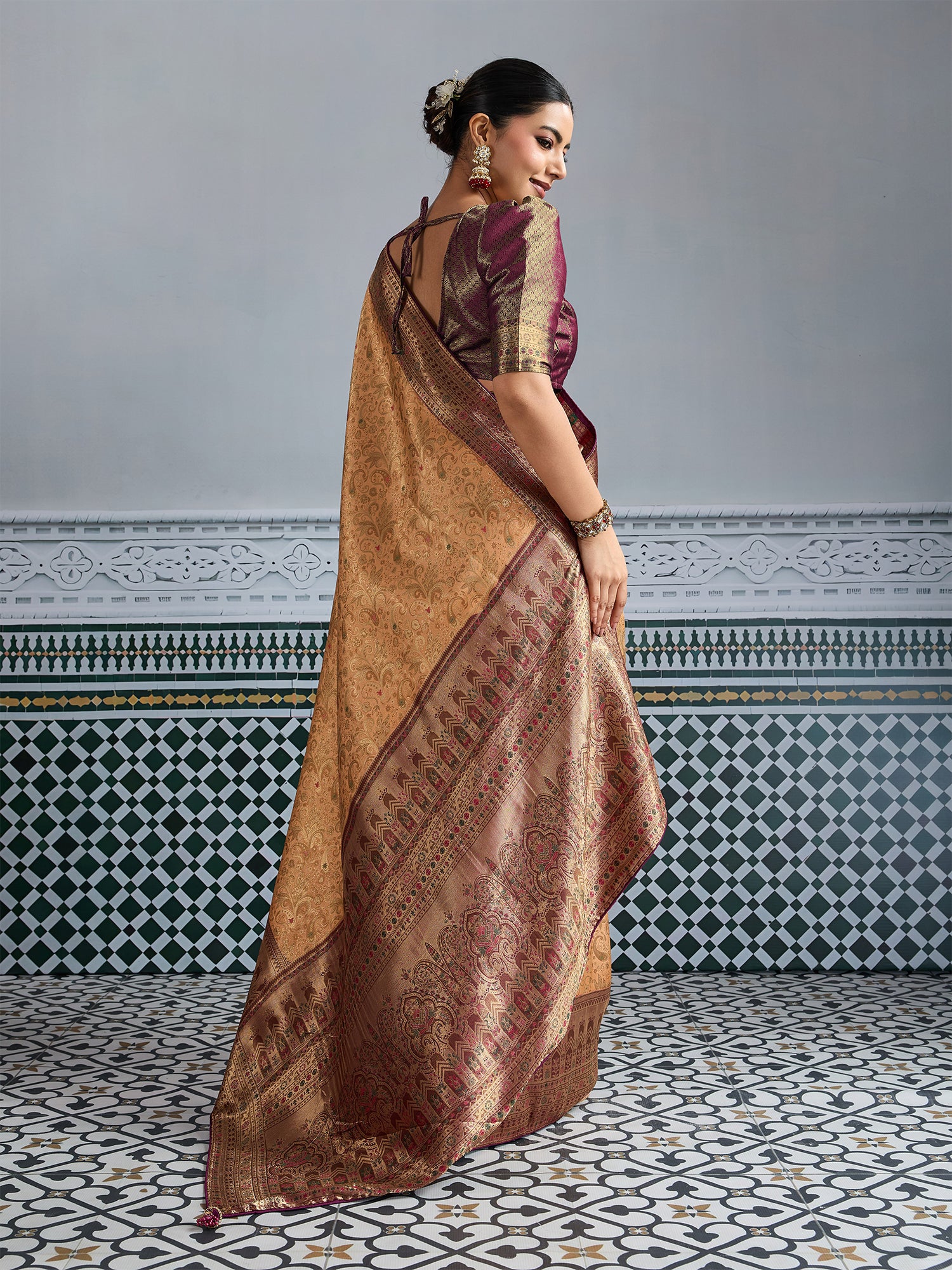Brown Woven Embroidered Kanjivaram Silk Saree